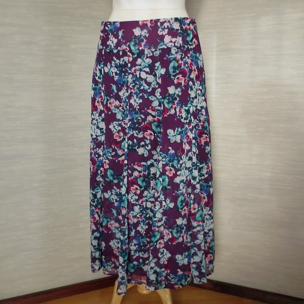 Monsoon England UK Print Floral Print Midi Maxi Long Sheer Flared Lined Skirt